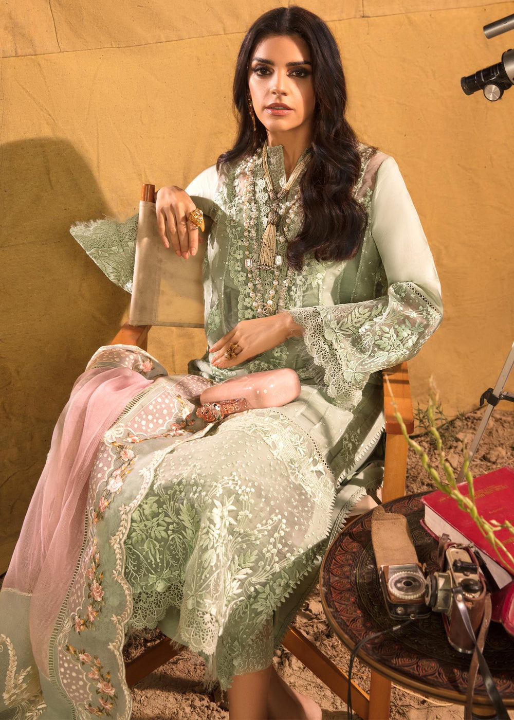 Embroidered suit with net embroidered dupatta-12066