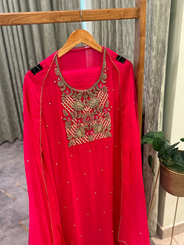 Premium Chiffon handwork suit with organza dupatta-017