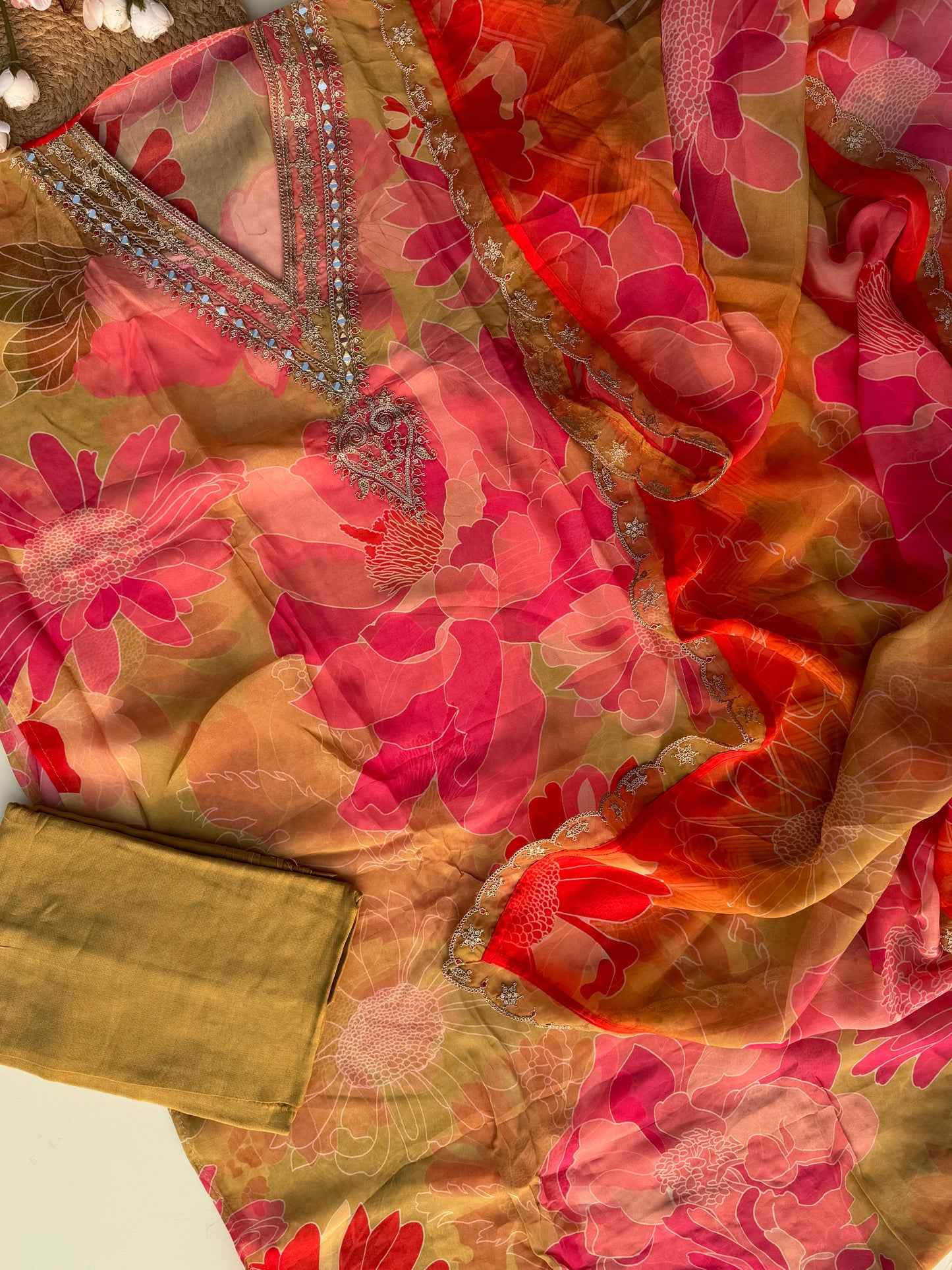 pure organza suit and scalloped dupatta