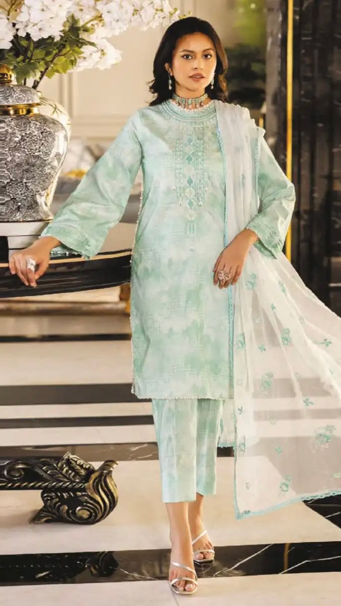 Self embroidered suit wirh embroidered chiffon dupatta-32203