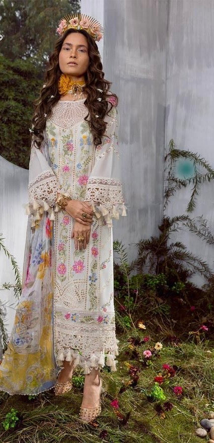 Cotton fully embroidered suit with  chiffon dupatta-3524