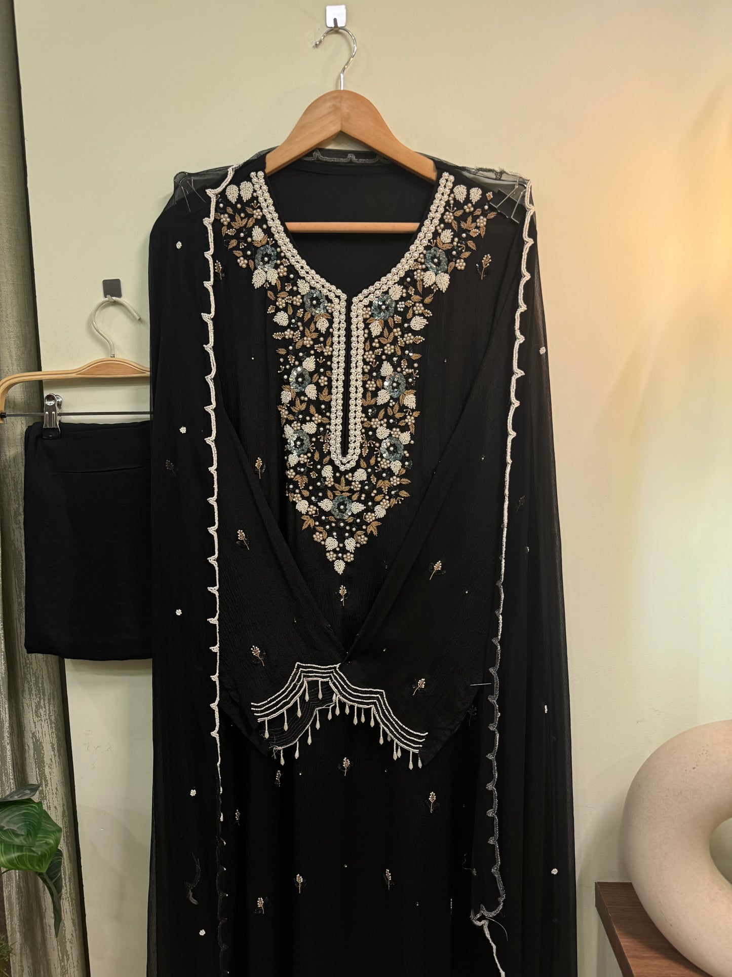 Premium Chiffon handwork semi-stitched suit-Black