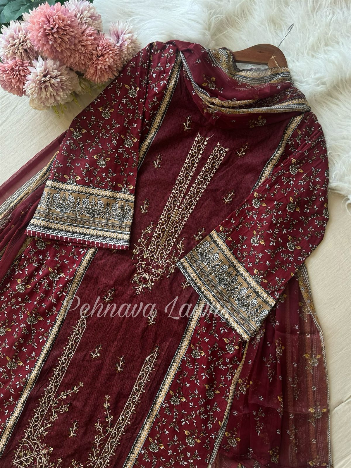 Dark Maroon cutdana embroidered suit 1102