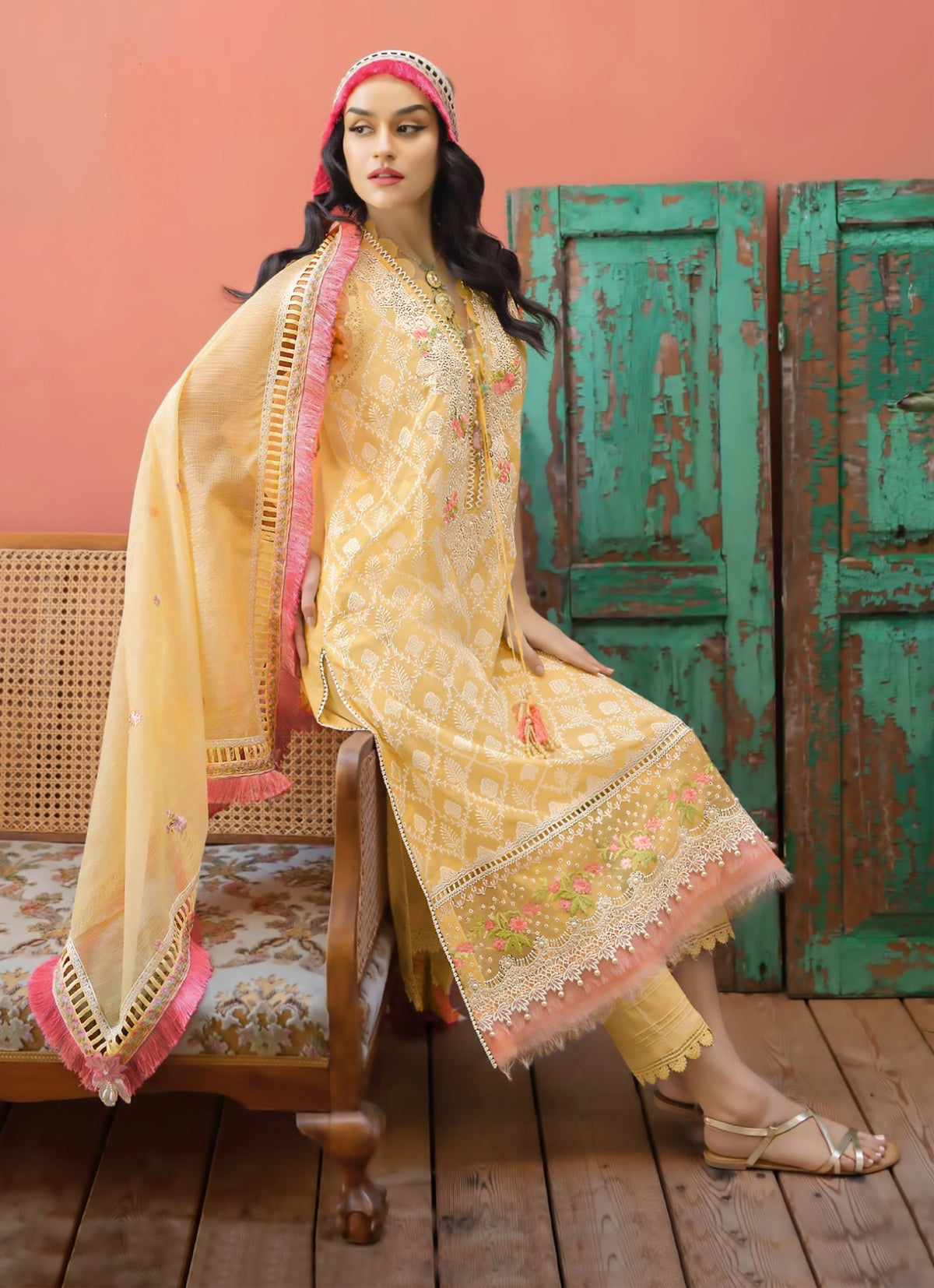 Cotton heavy  embroidered semi stitched suit-3822