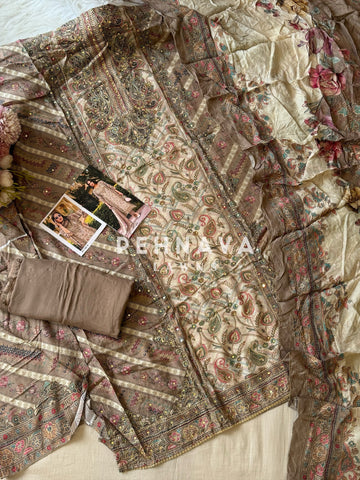 Pure muslin with detailings  and muslin Dupatta-122