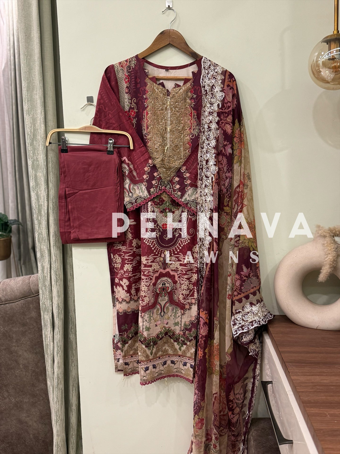 Embroidered suit with embroidered dupatta-3385