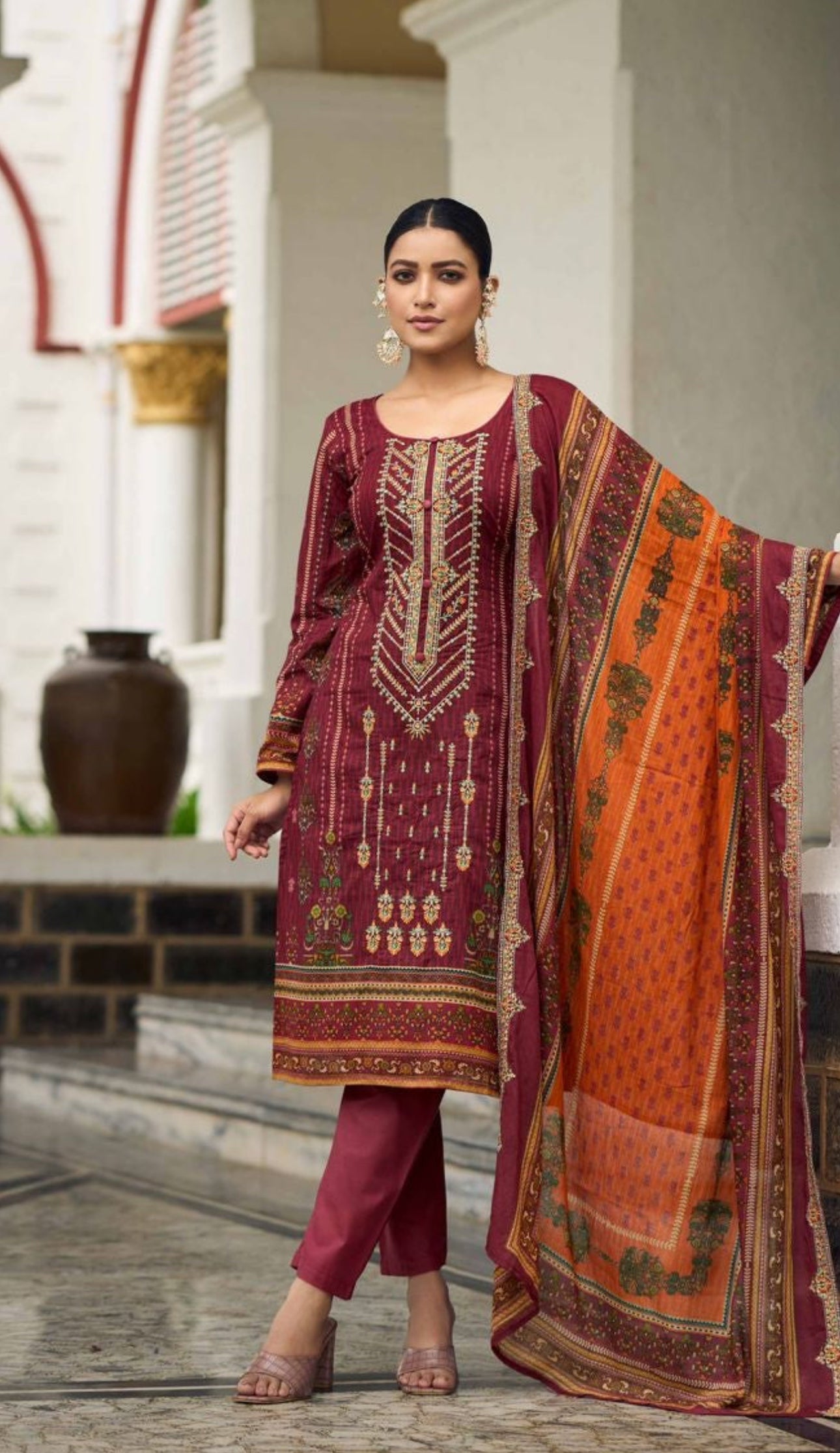 Embroidered suit with embroidered dupatta-3189