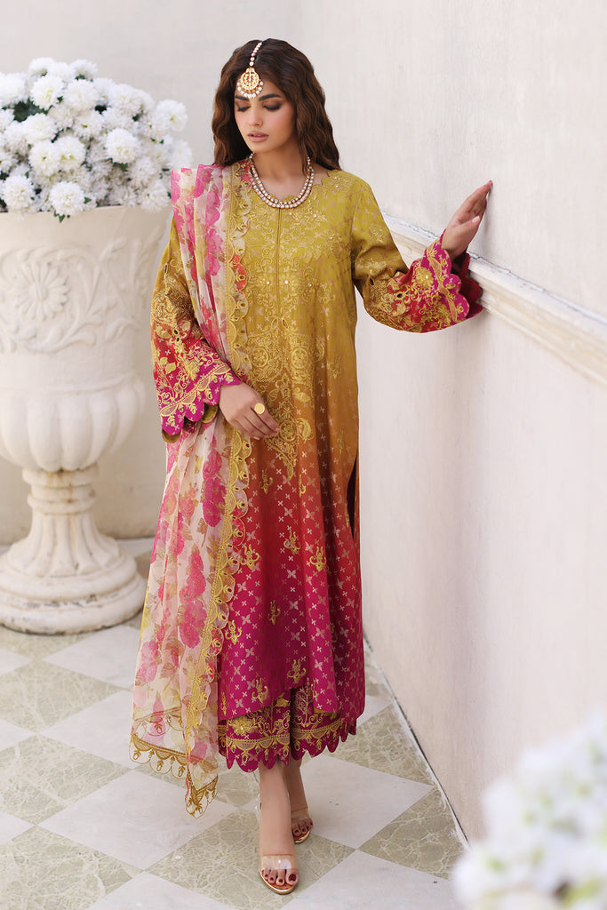 Embroidered suit with chiffon embroidered dupatta - 10002