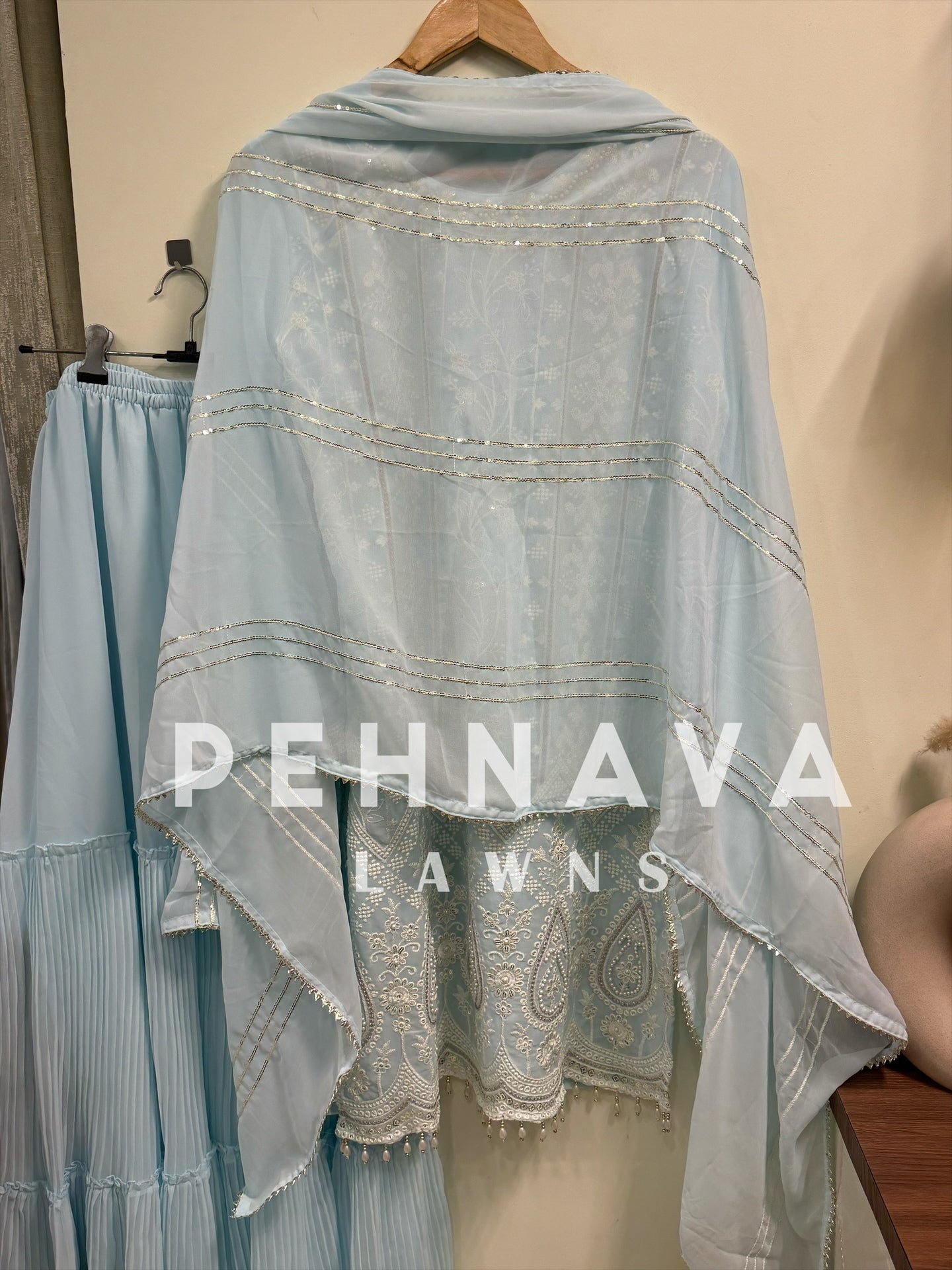 Pastel blue Georgette embroidered party wear