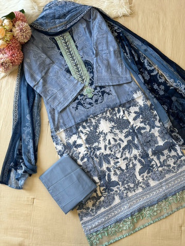 Printed  blue  Cotton pakistani Suit – 3522