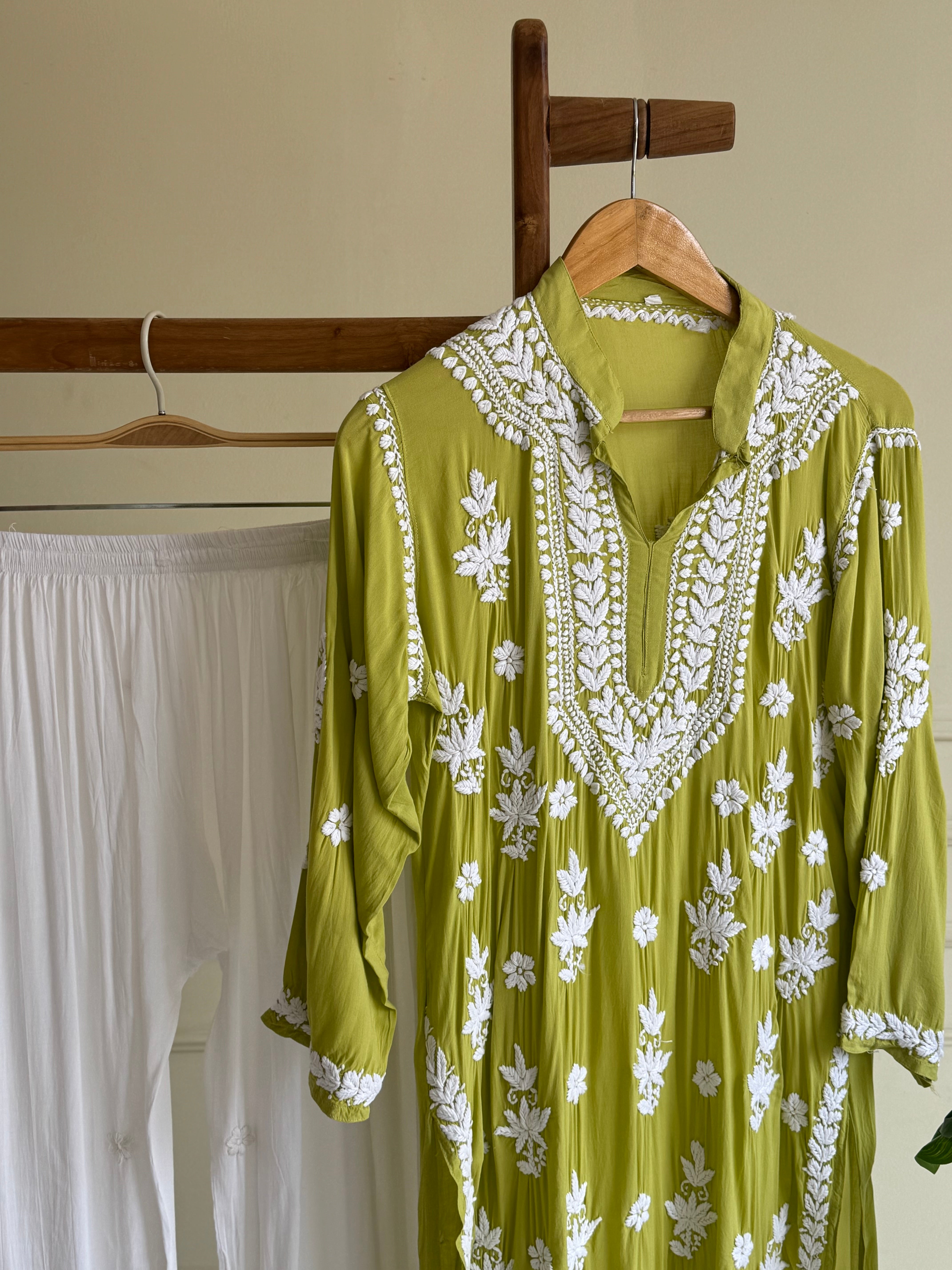 Authentic chikankaari embroidered suit-Lime green