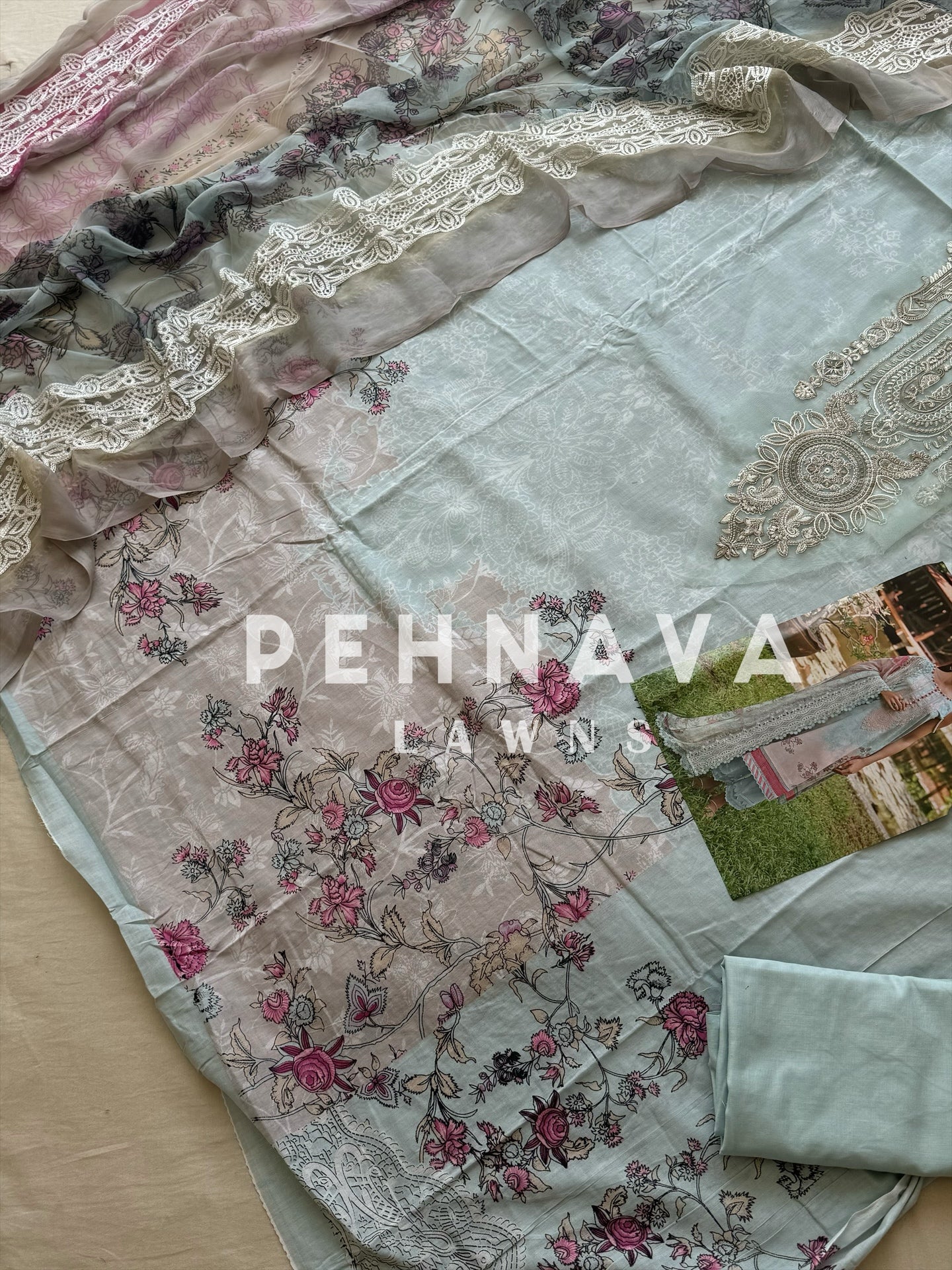 Printed casual suit with chiffon embroidered dupatta-1001