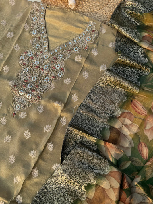 Tissue silk with banarsi weave unstitched suit