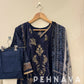 Stitched Navy blue Printed casual suit with chiffon dupatta -496