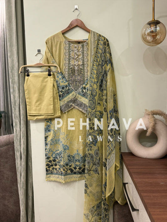 Beautiful printed suit with chiffon dupatta-6001