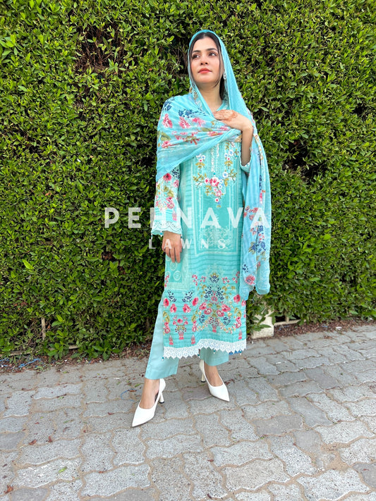 Paki printed suit with embroidered patches -1001