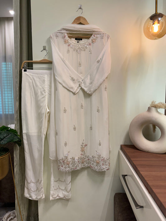 chinnon ready to wear with hand work detailings-white