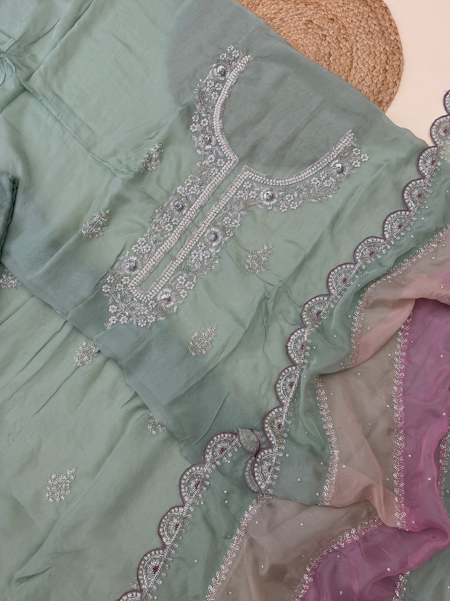 Premium viscose organza with  fully handworked dupatta