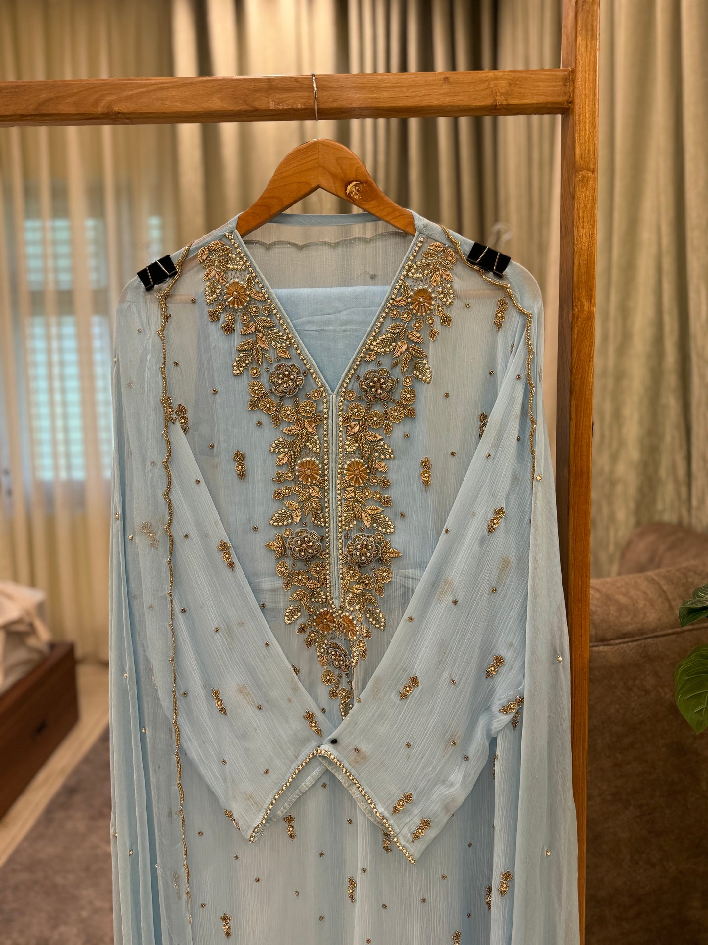 Premium Chiffon handwork suit with  bottom and chiffon scalloped dupatta