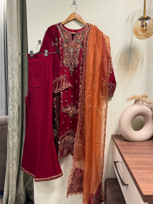 Organza embroidered suit-1252