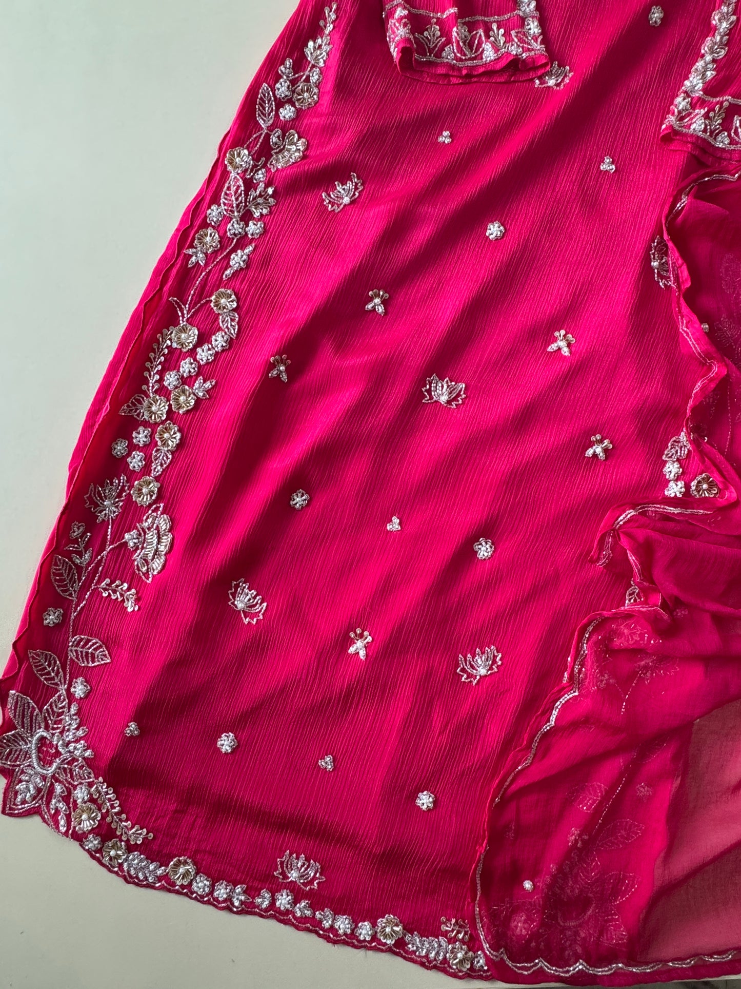 chinnon stitched suit with hand work detailings-hot pink