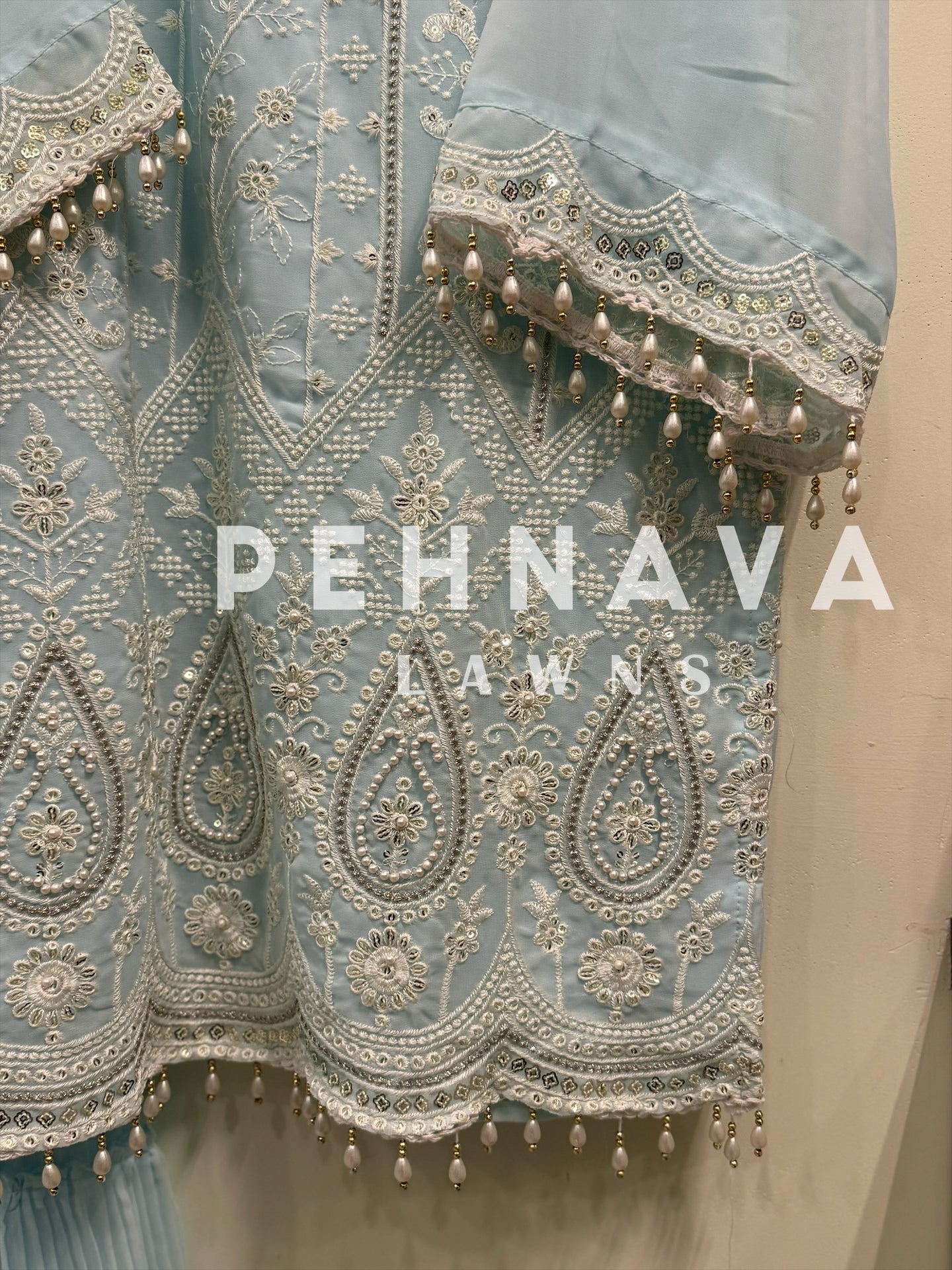 Pastel blue Georgette embroidered party wear