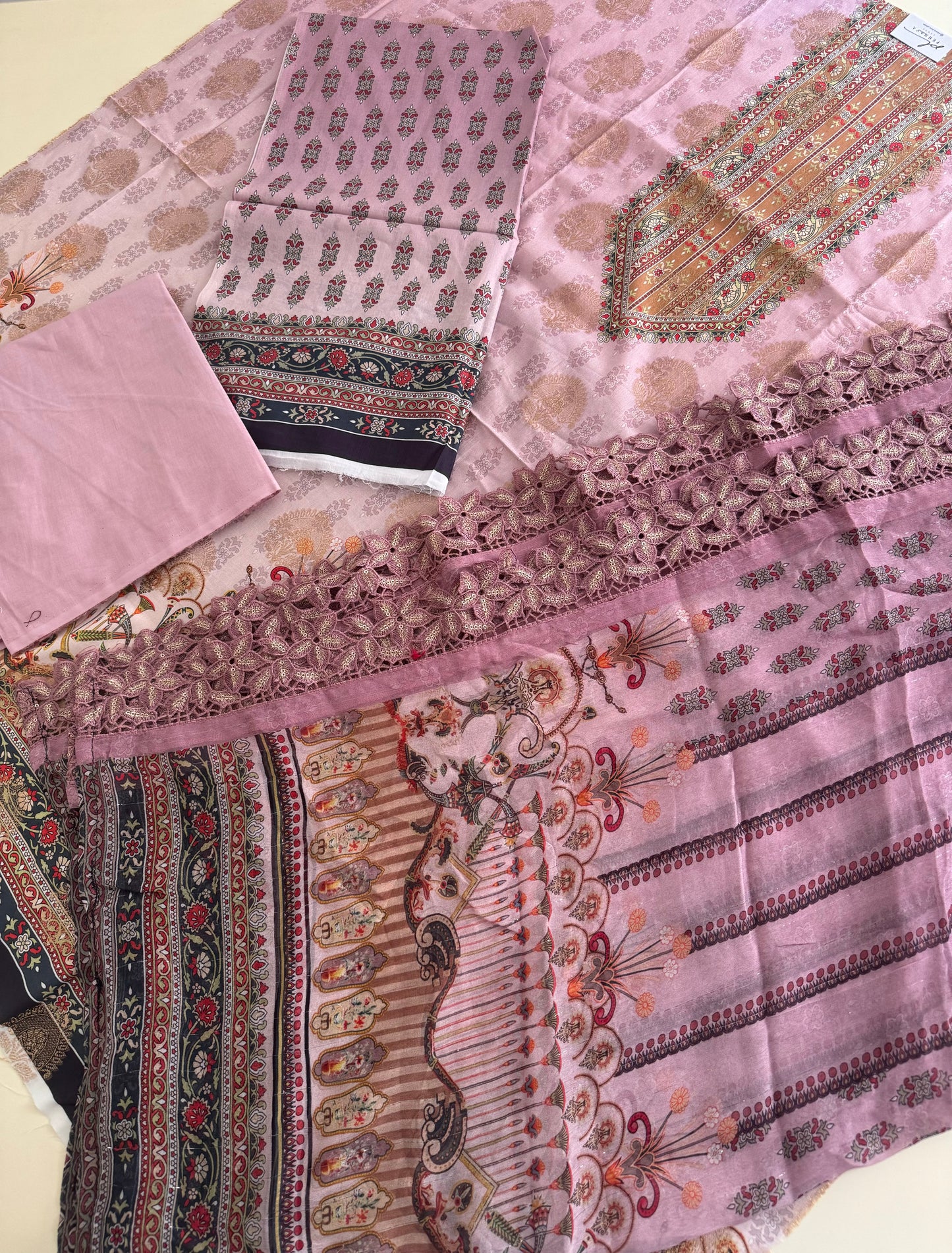 Pure pakistani lawn suit with chiffon dupatta-onion pink