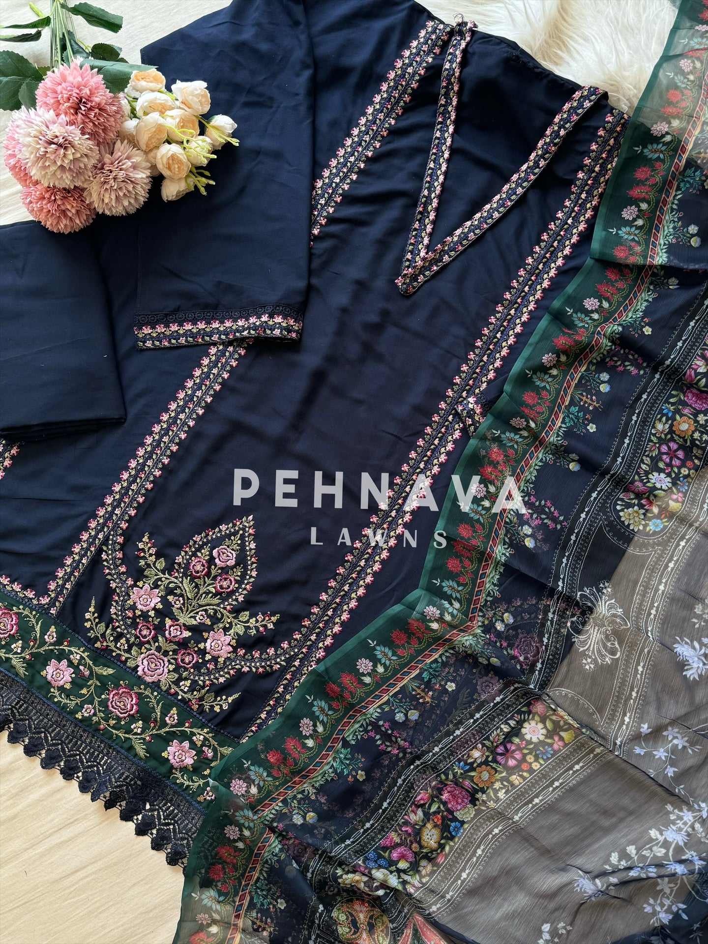 Semistitched Rayon Fully Embroidered Suit-3753