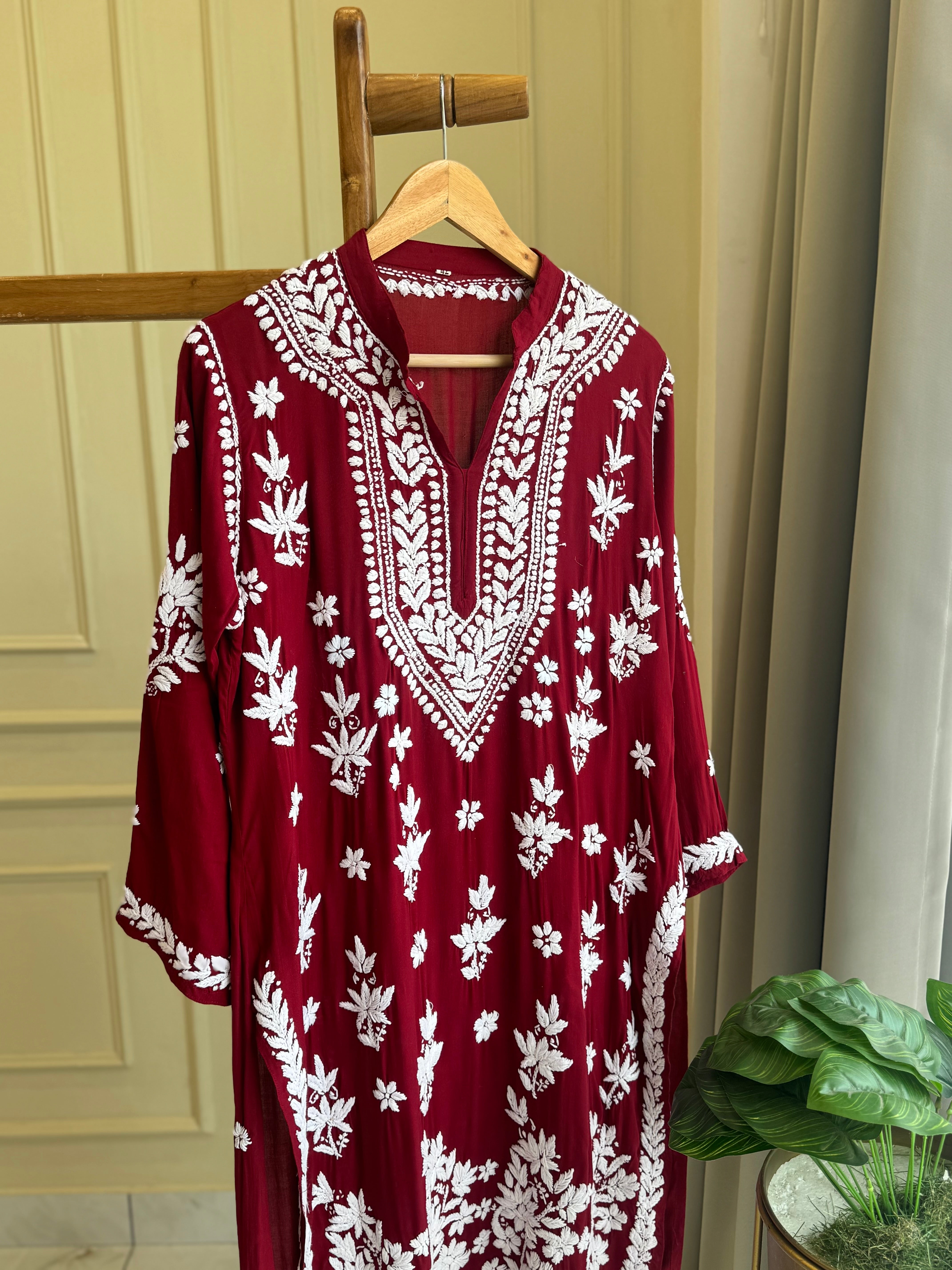 Authentic chikankaari embroidered suit-deep red