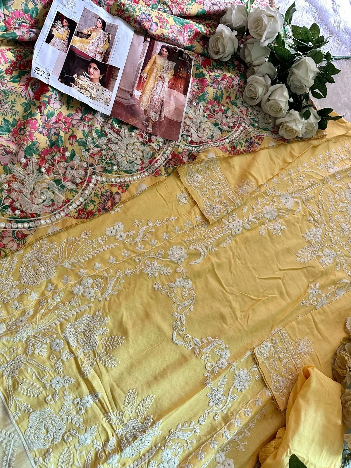 Yellow  Embroidered suit-12080