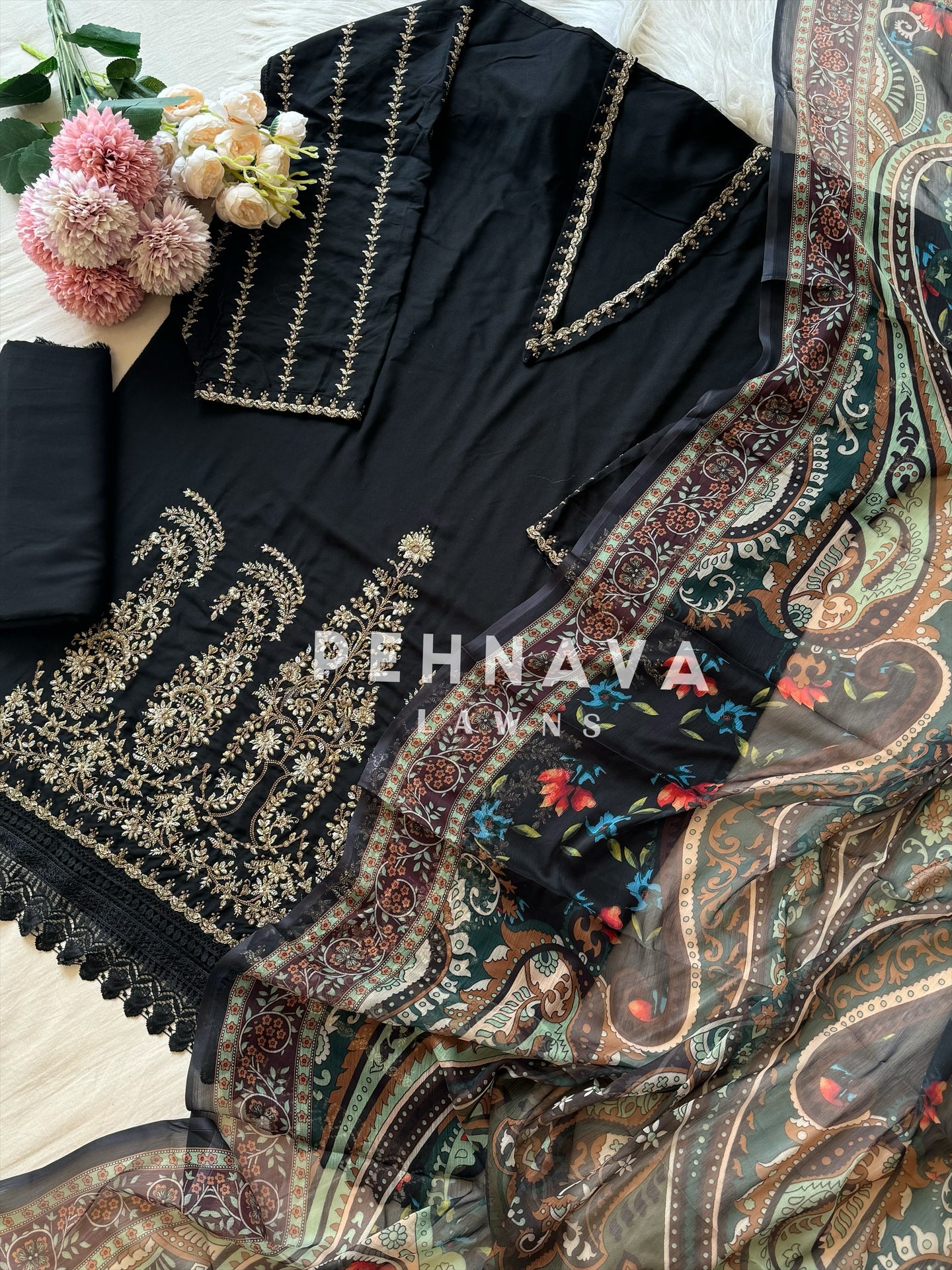 Semistitched Rayon Fully Embroidered Suit-3755