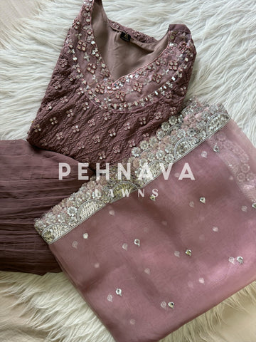 Designer party wear long pakistani suit-mauve