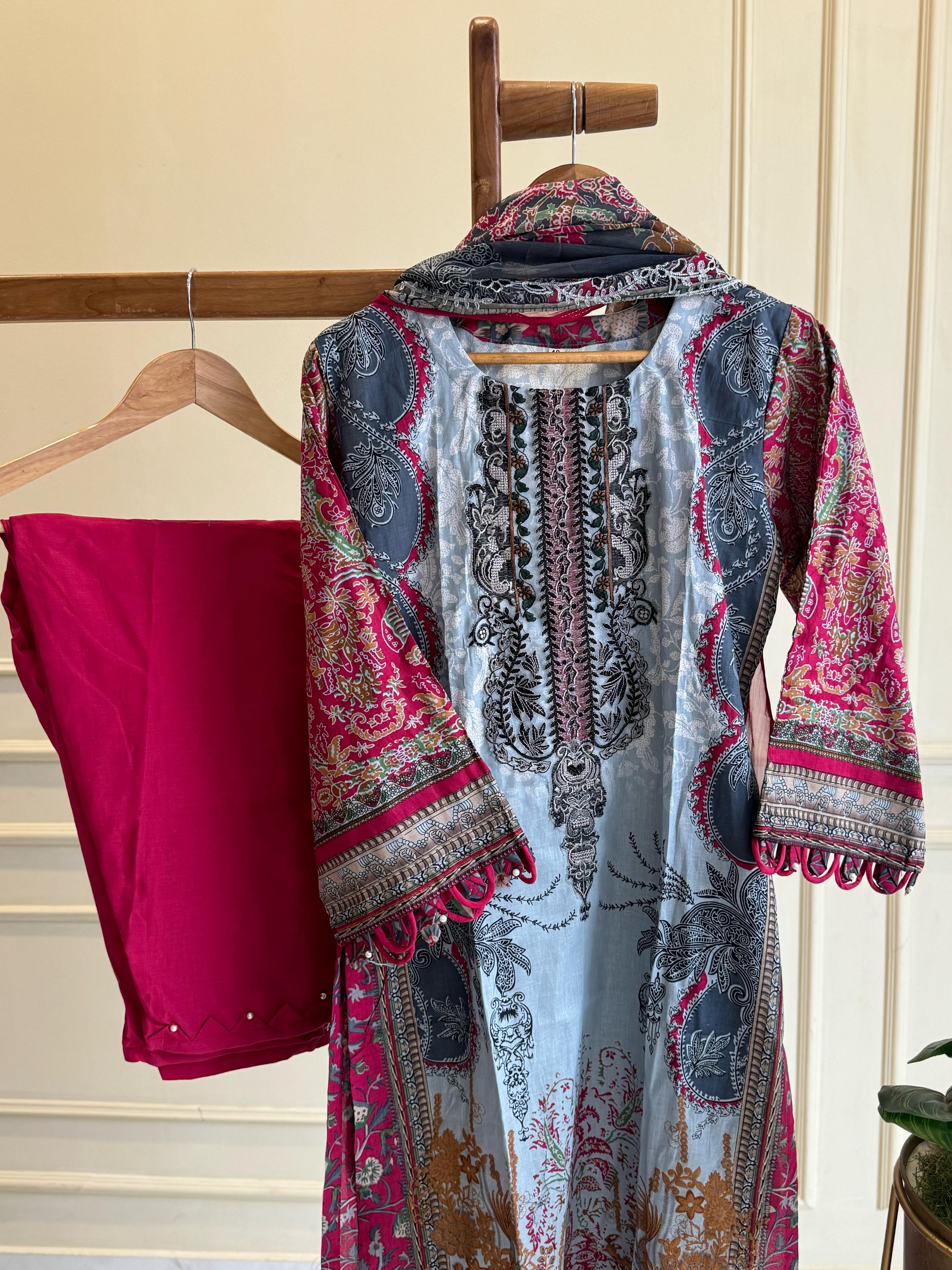 Pakistani Embroidered Casual Suit-4