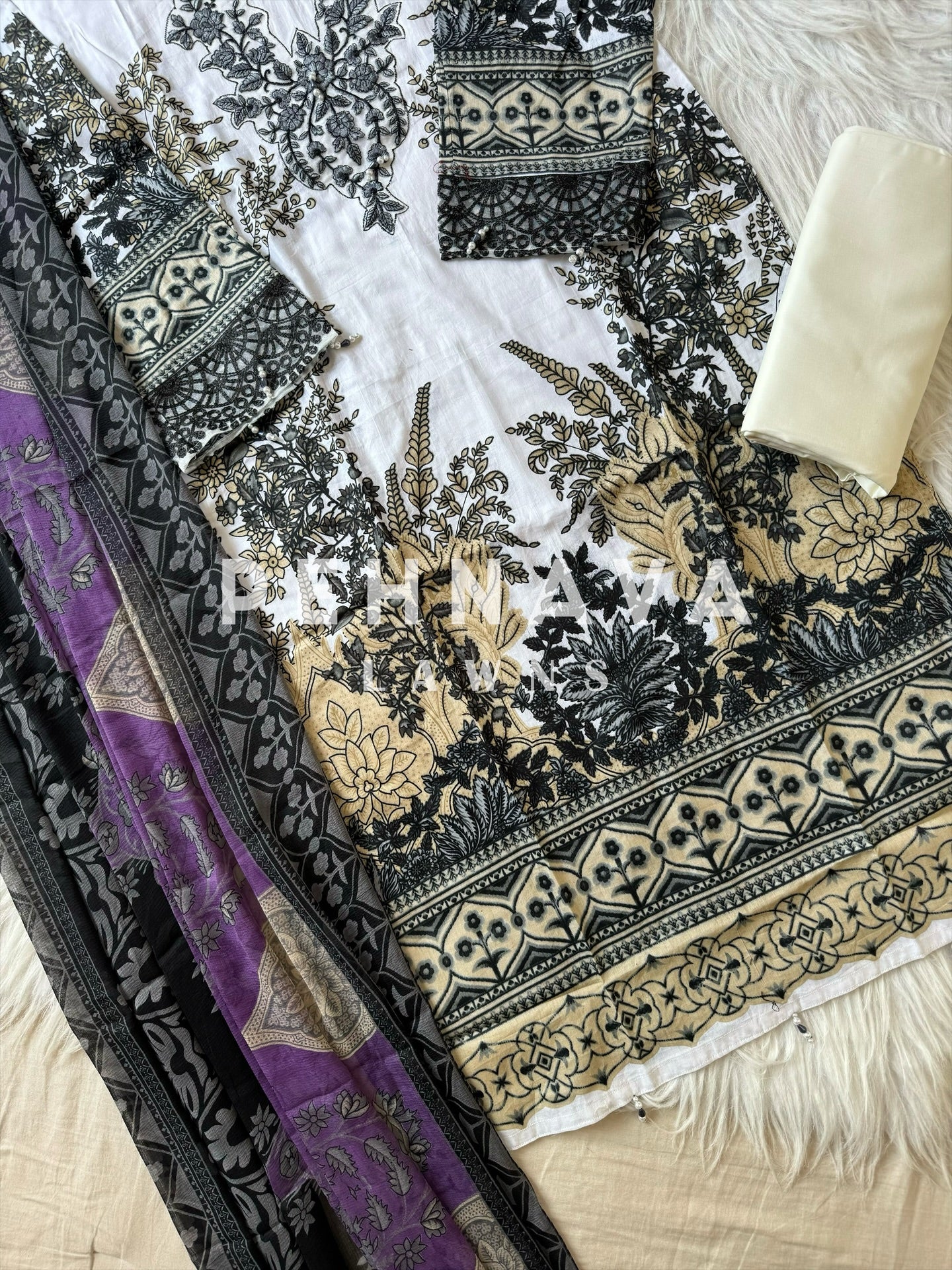 Printed cotton suit with chiffon dupatta-1004