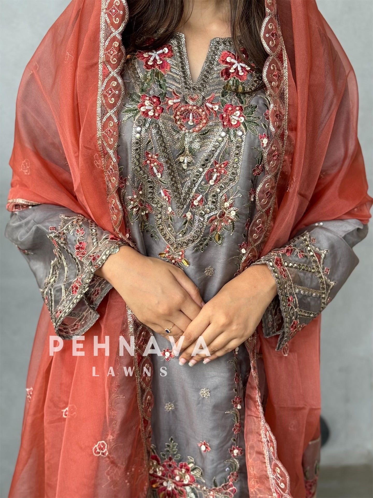 Organza embroidered suit-1252G