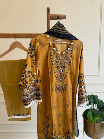 Embroidered casual suit with pure chiffon dupatta-3695