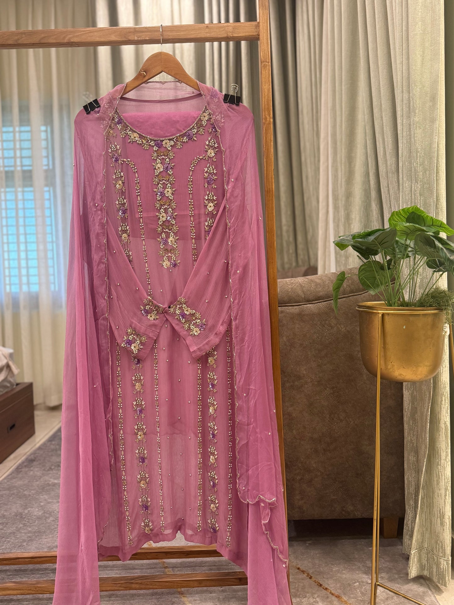 Premium Chiffon handwork suit with  bottom and chiffon scalloped dupatta-m139