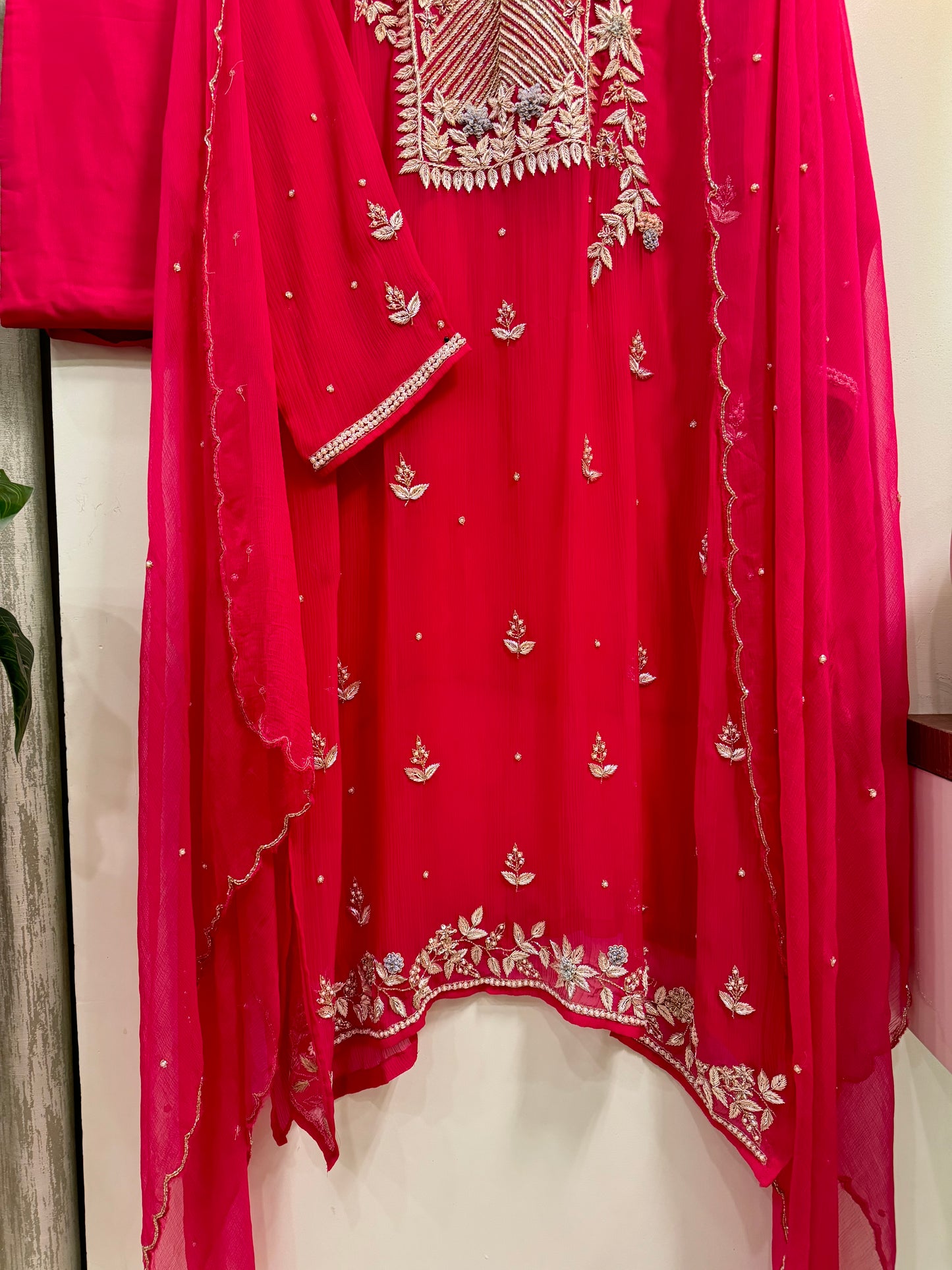 Premium Chiffon handwork suit with   bottom and chiffon dupatta