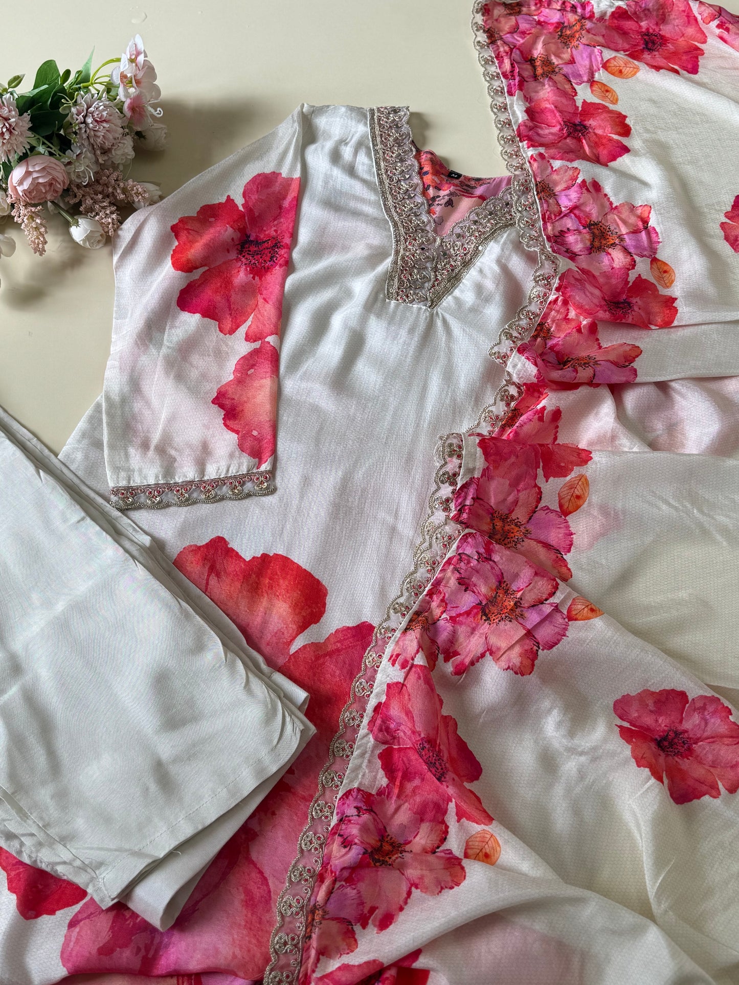 Pure russian silk floral suit