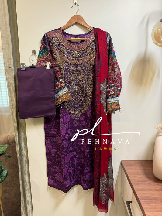 Ready suit with chiffon dupatta-3261