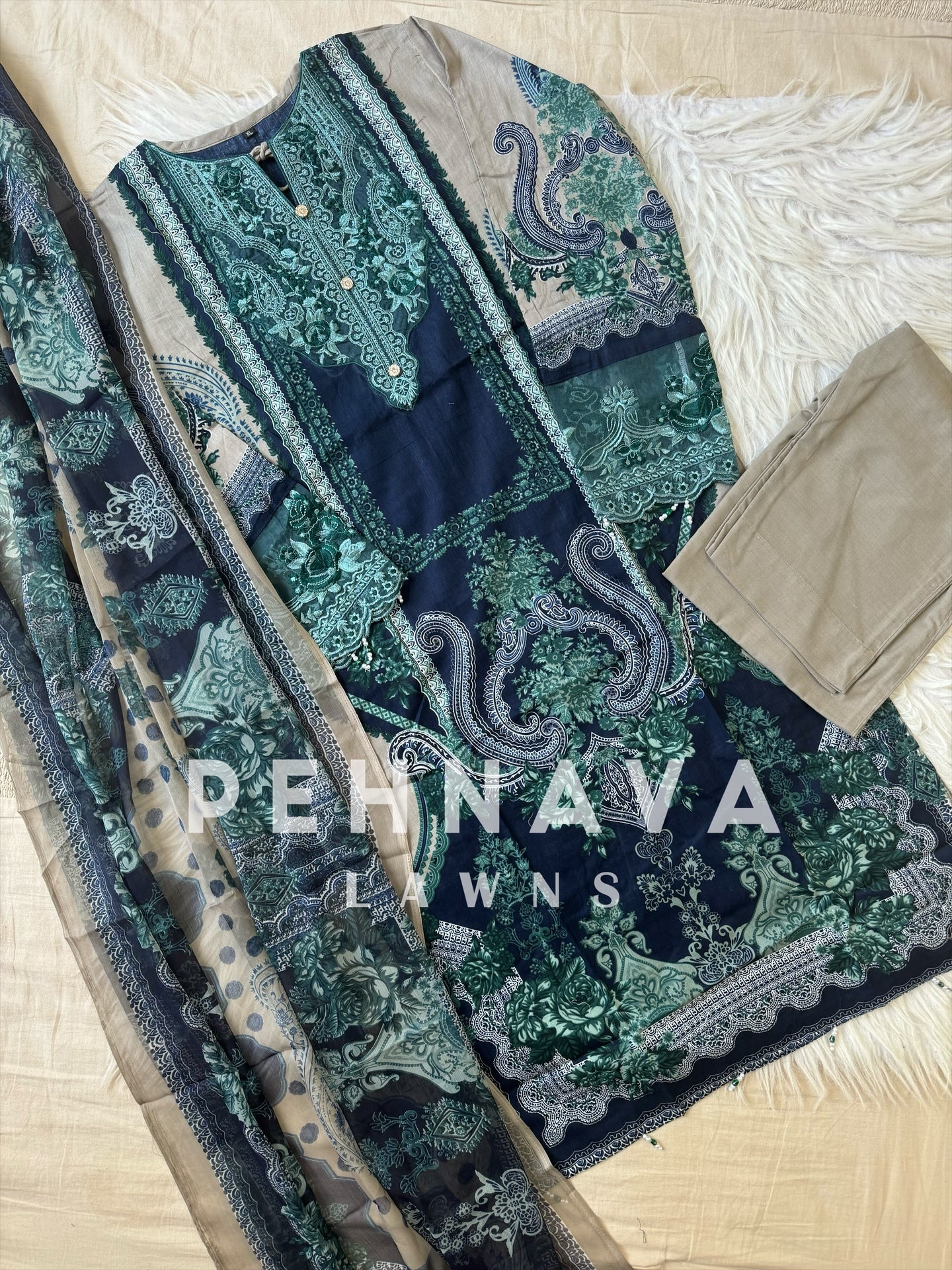 Pakistani printed suit AZ navy 2161