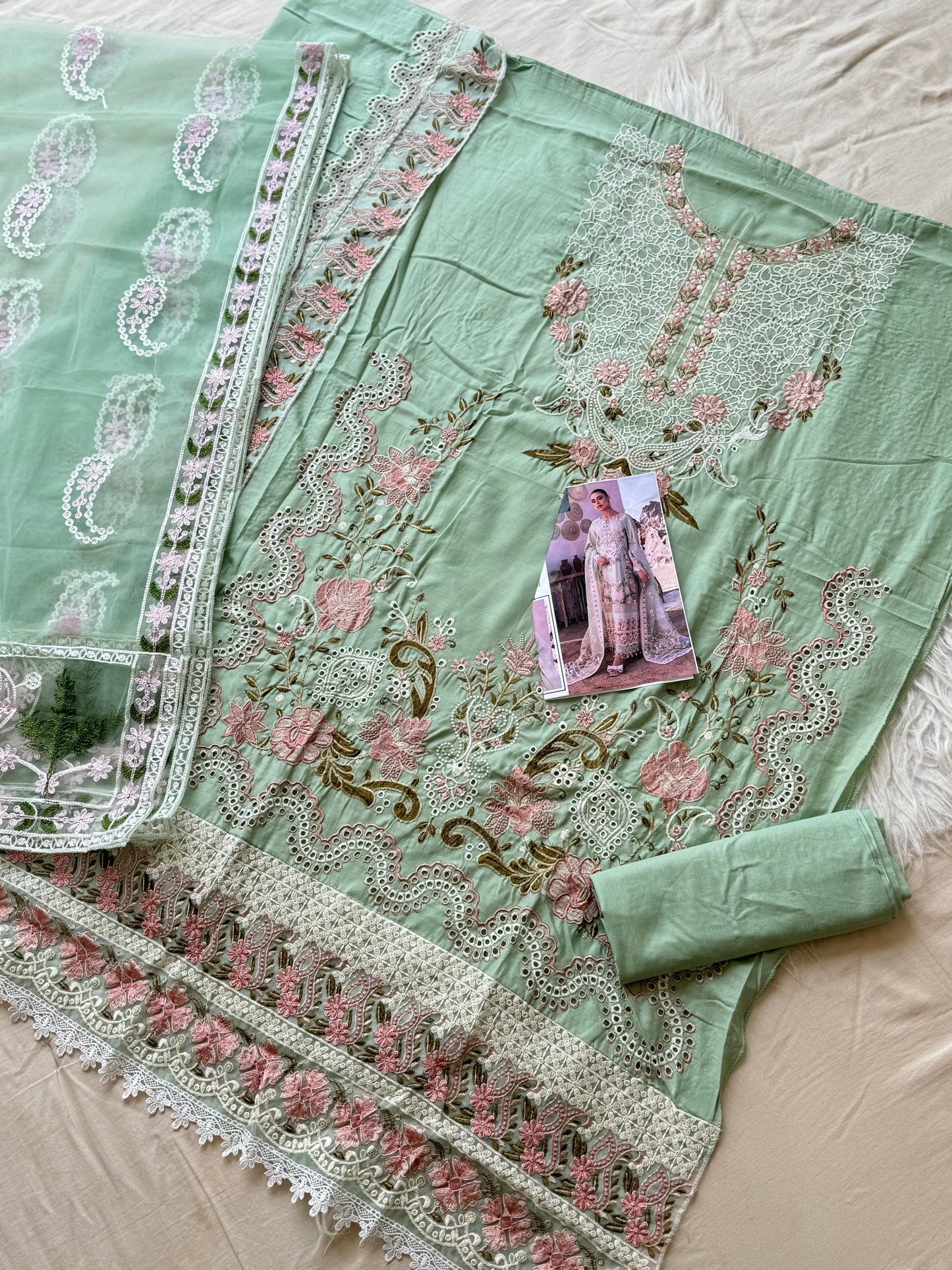 Cotton  embroidered suit with net dupatta-14094