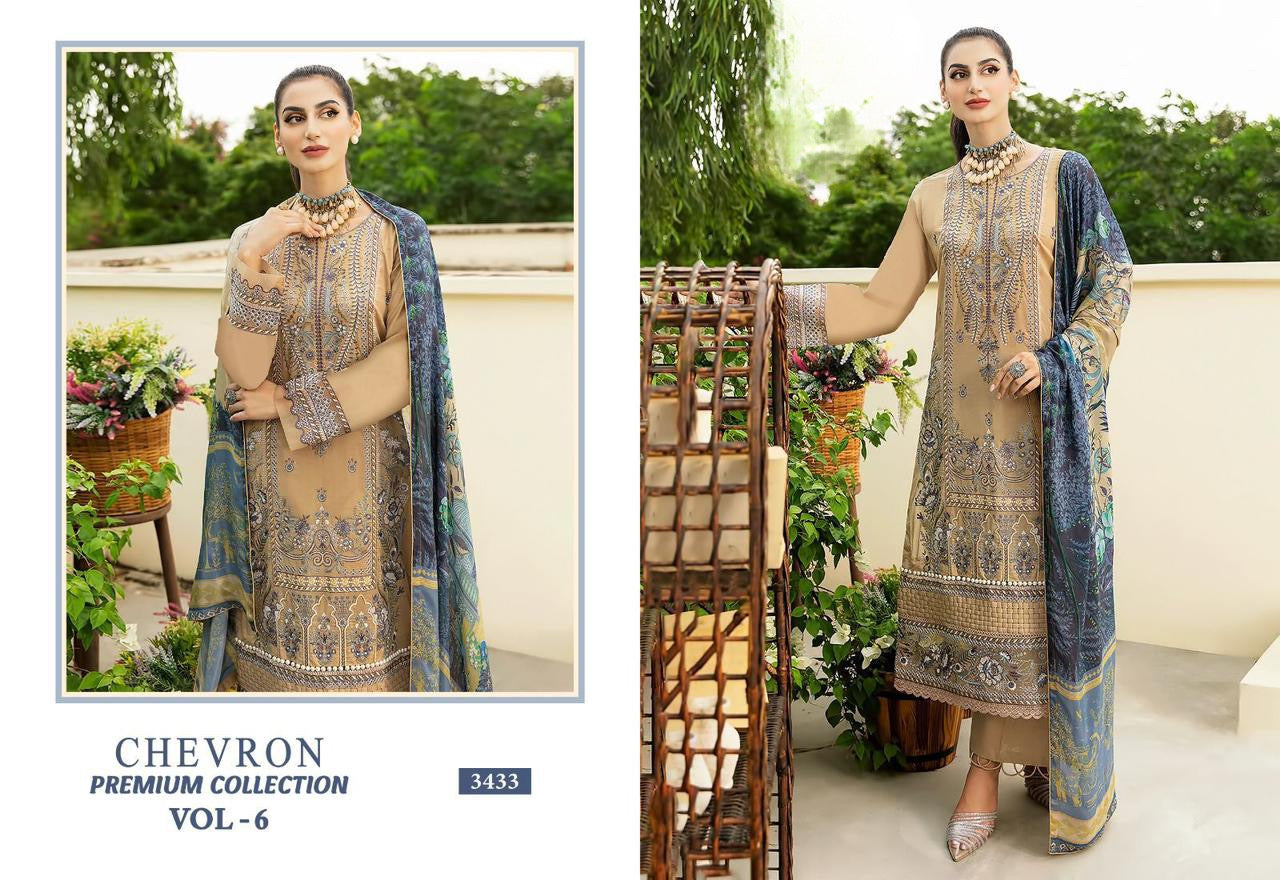 Embroidered cotton suit with chiffon dupatta - 3433