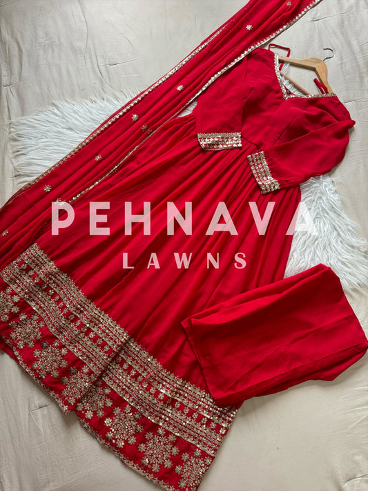 Georgette anarkali gown-red