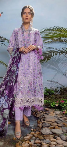 Cotton fully embroidered suit with  chiffon dupatta-3523