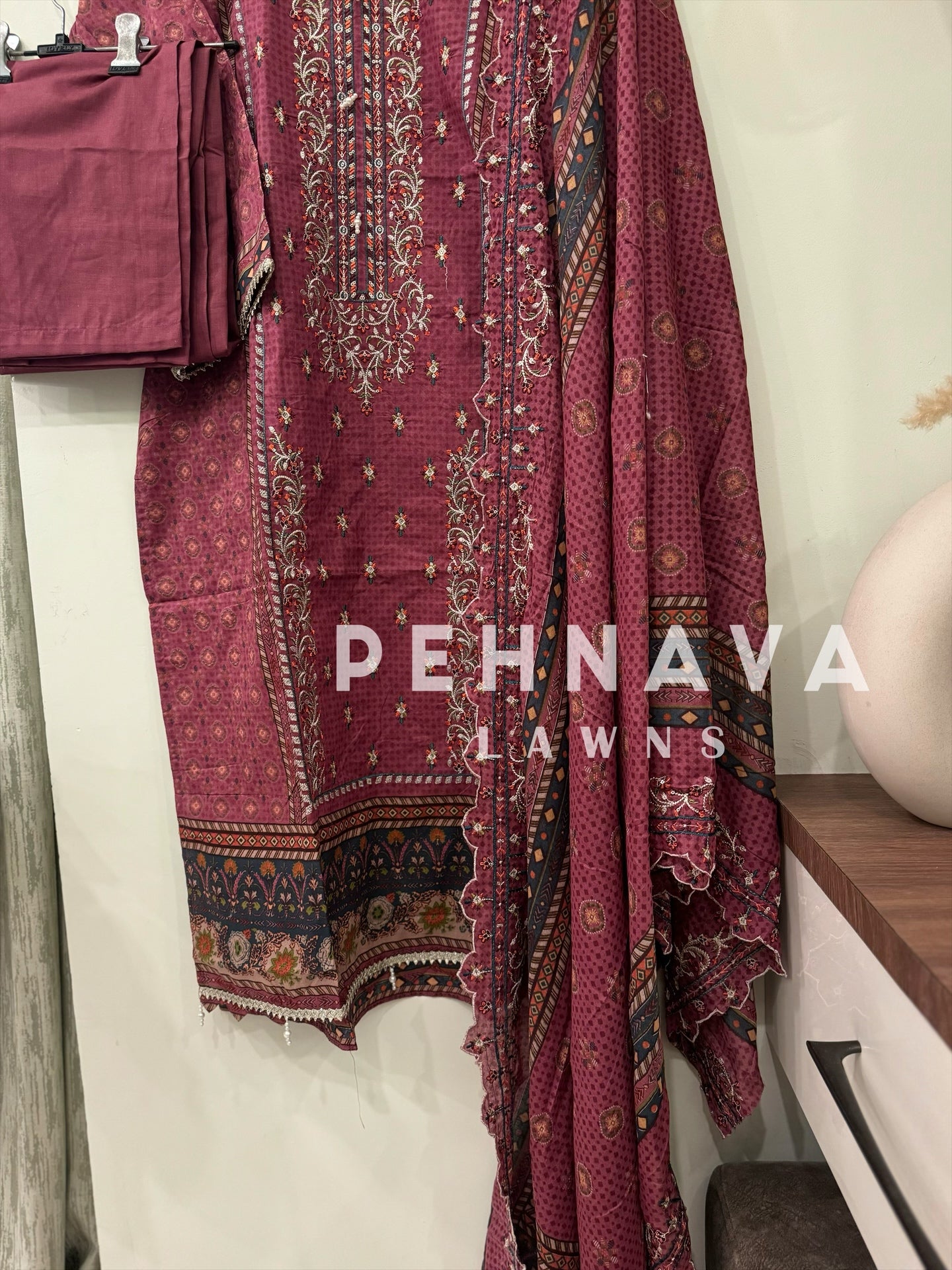 Embroidered suit with embroidered dupatta-3193