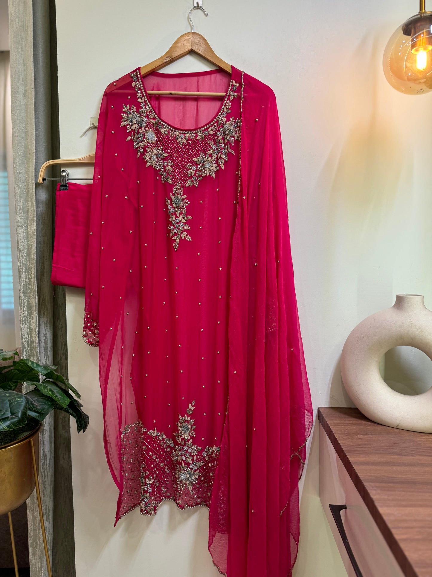 Premium chiffon handwork semi-stitched suit