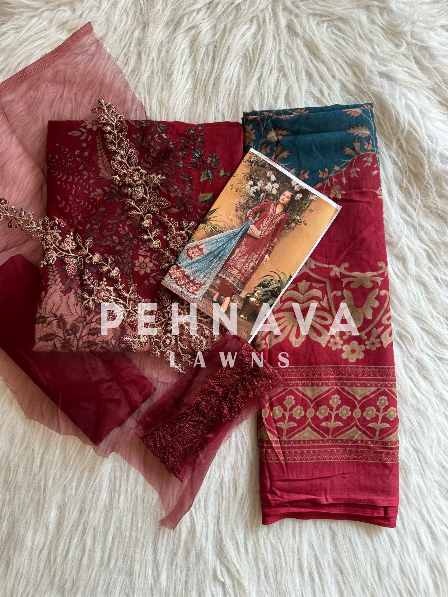 Printed casual suit with chiffon dupatta-1004 maroon