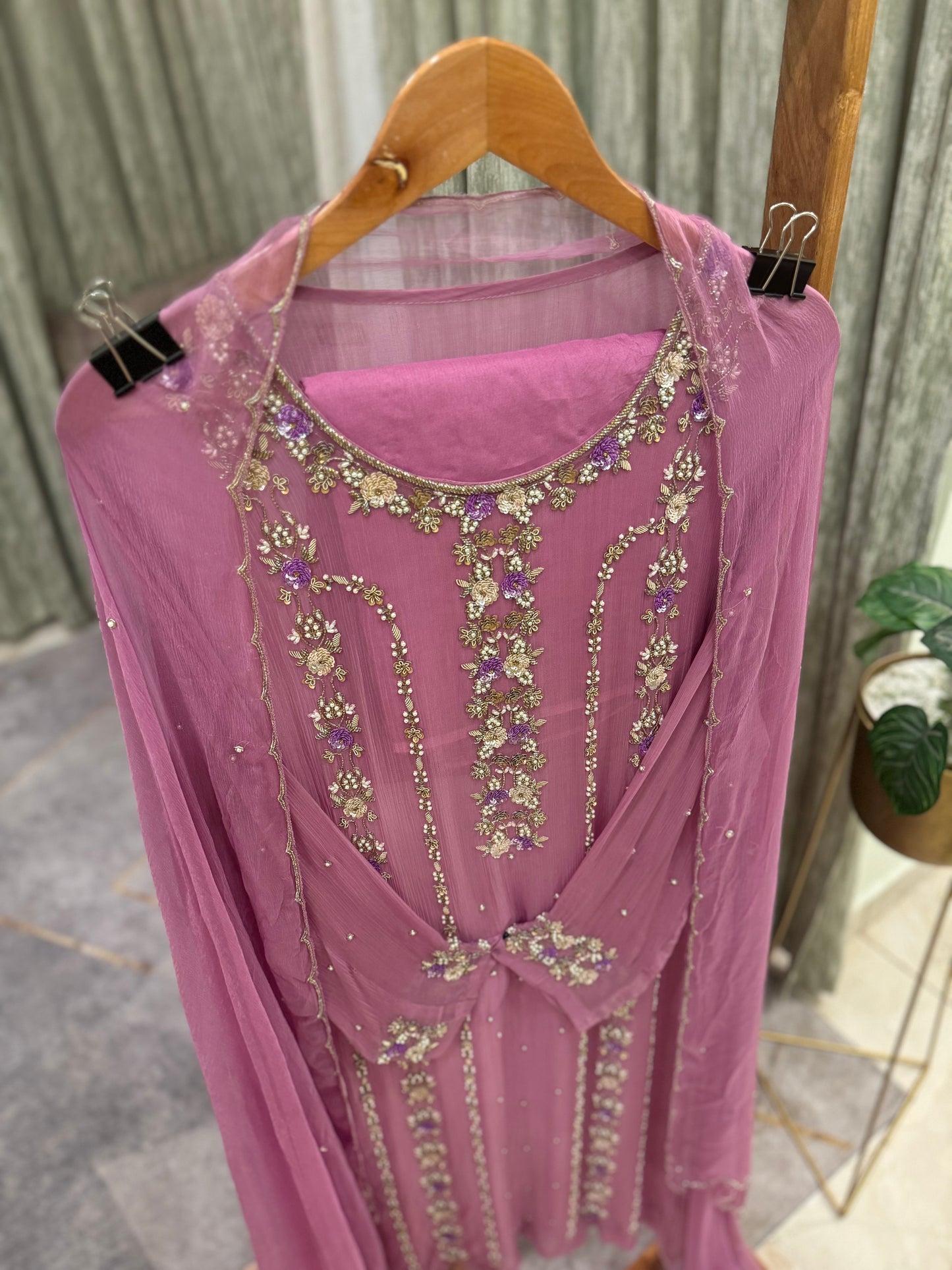 Premium Chiffon handwork suit with  bottom and chiffon scalloped dupatta-m139