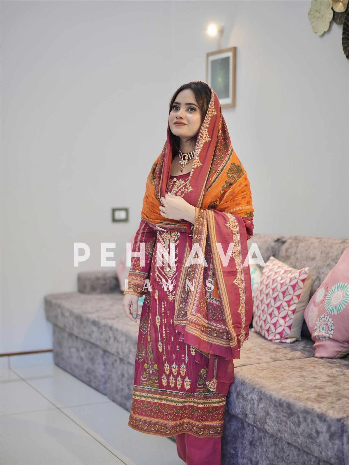 Embroidered suit with embroidered dupatta-3189